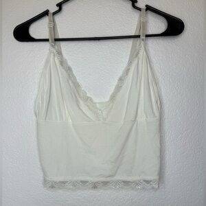 White Lace Trimmed Cropped Tank Top | Size M